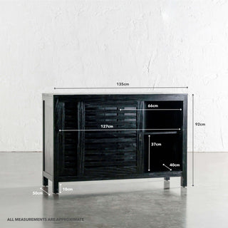 CONRAD 2 DOOR SLATTED CONSOLE  |  BLACK GRAIN | MEASUREMENTS