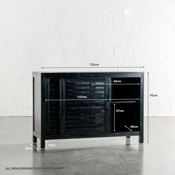 CONRAD 2 DOOR SLATTED CONSOLE  |  BLACK GRAIN | MEASUREMENTS