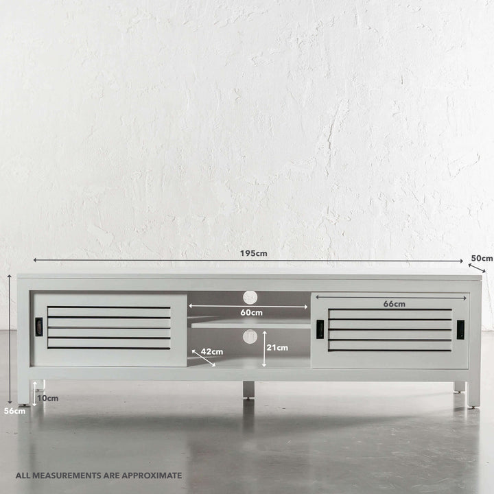 CONRAD 3 DOOR SLATTED ENTERTAINMENT UNIT  |  WHITE GRAIN | MEASUREMENTS