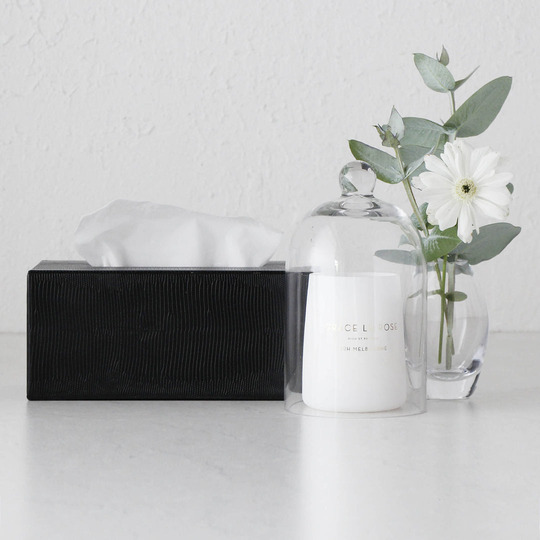 CONRAD SNAKE RECTANGLE TISSUE BOX COVER  |  NOIR BLACK