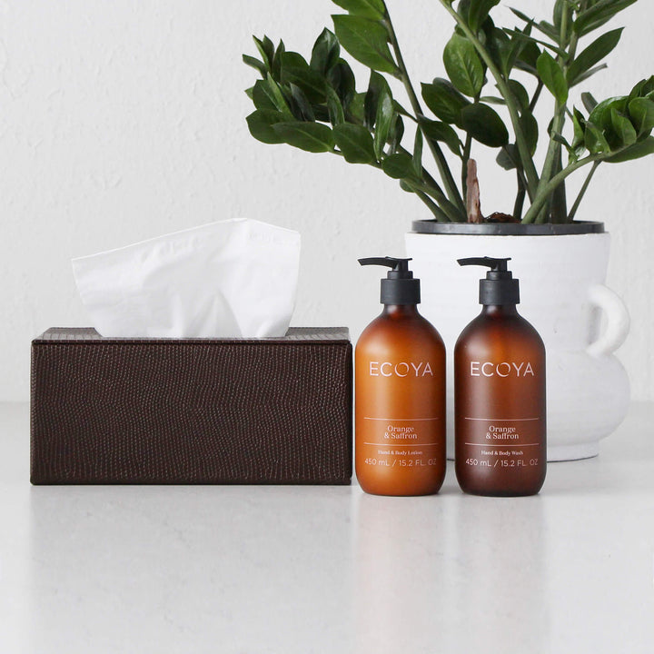 CONRAD SNAKE RECTANGLE TISSUE BOX  |  COGNAC BROWN