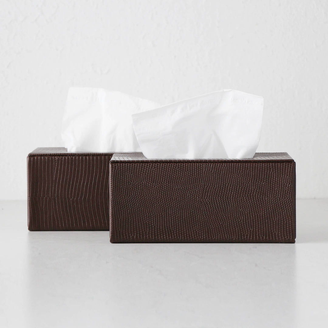 CONRAD SNAKE RECTANGLE TISSUE BOX COVER  |  BUNDLE X2  |  COGNAC BROWN