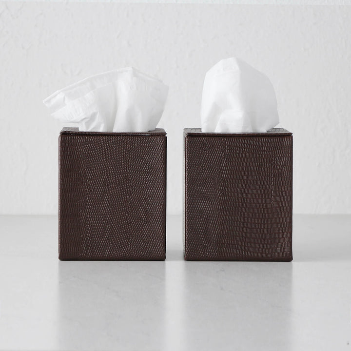 CONRAD SNAKE  |  SQUARE TISSUE BOX COVER BUNDLE X2  |  COGNAC BROWN