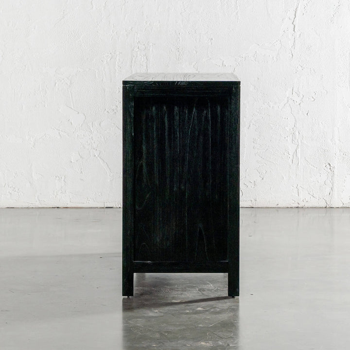 CONRAD 2 + 3 DOOR SLATTED CONSOLE  |  BLACK GRAIN | END