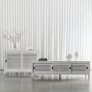 CONRAD 3 DOOR SLATTED ENTERTAINMENT UNIT + CONRAD 2 DOOR CONSOLE  |  WHITE GRAIN 