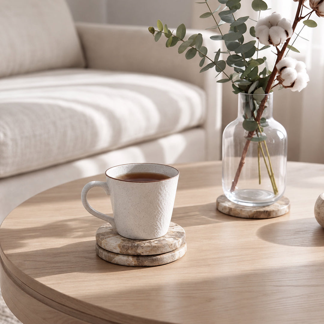 CORINTH ROUND COASTER  |  SET OF 8  |  CAPRI BEIGE MARBLE