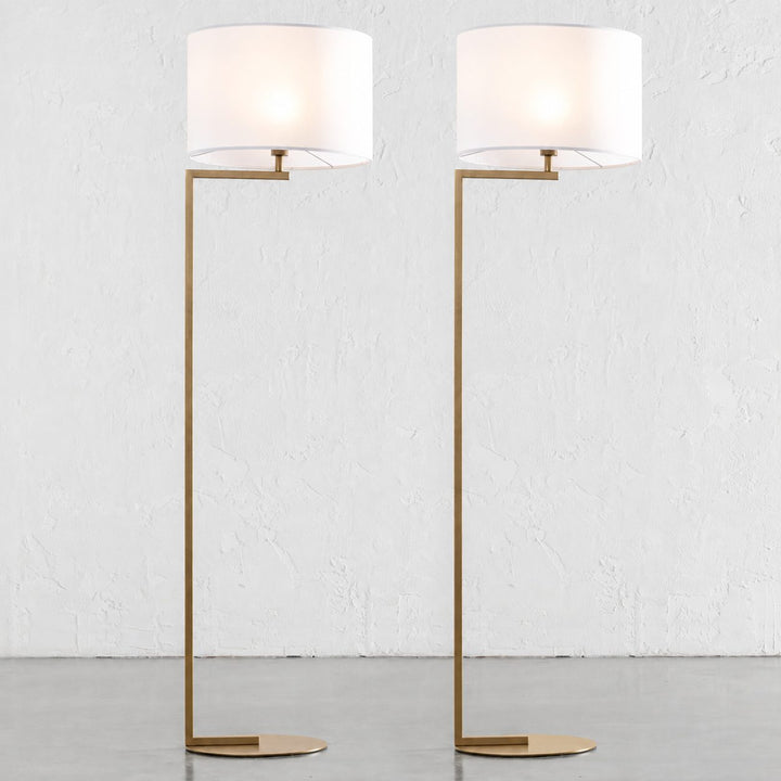 CORMONT FLOOR LAMP  |  ANTIQUE BRASS + WHITE SHADE