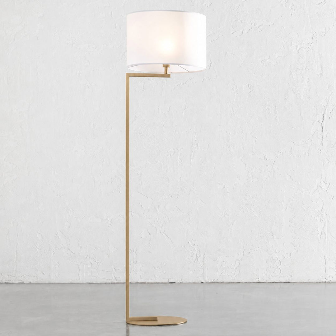 CORMONT FLOOR LAMP  |  ANTIQUE BRASS + WHITE SHADE