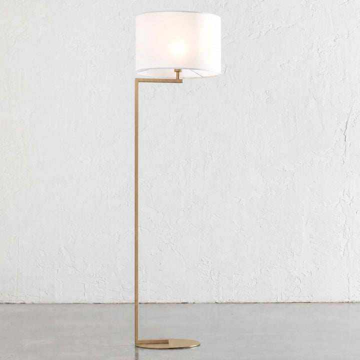 CORMONT FLOOR LAMP  |  ANTIQUE BRASS + WHITE SHADE