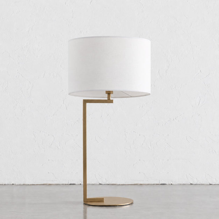 CORMONT TABLE LAMP  |  ANTIQUE BRASS + WHITE SHADE
