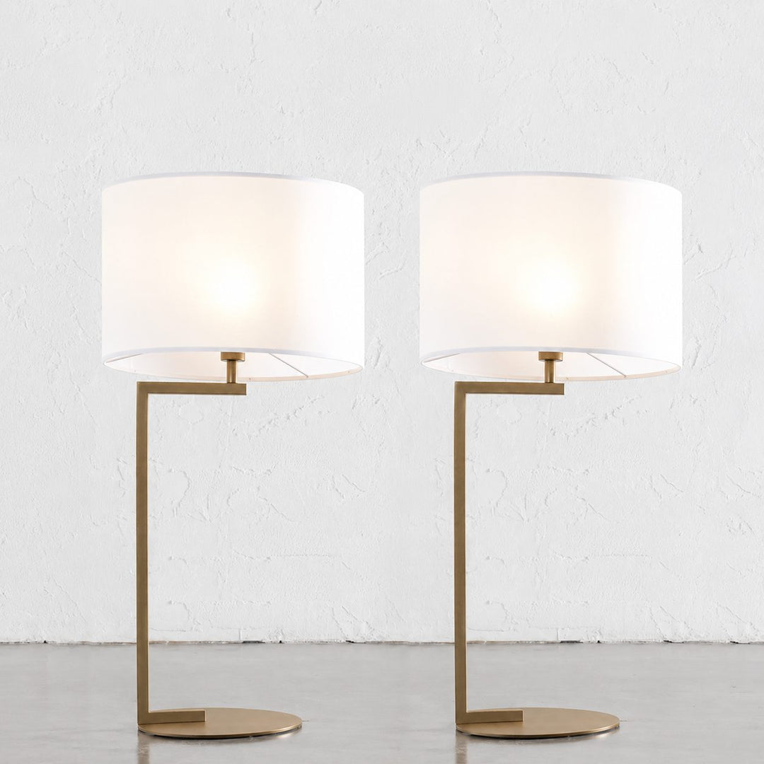 CORMONT TABLE LAMP  |  ANTIQUE BRASS + WHITE SHADE