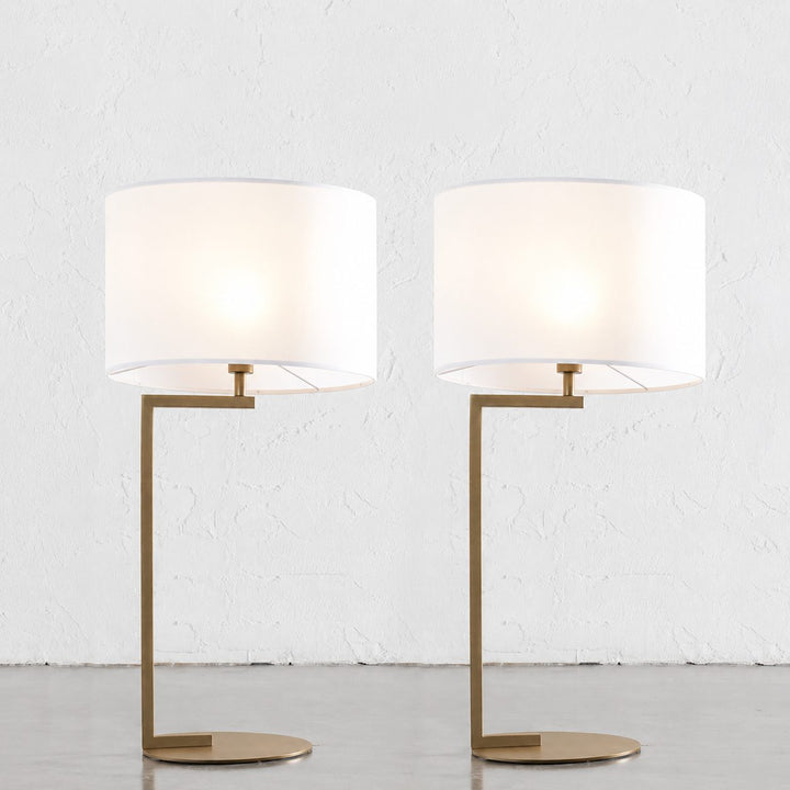 CORMONT TABLE LAMP  |  ANTIQUE BRASS + WHITE SHADE