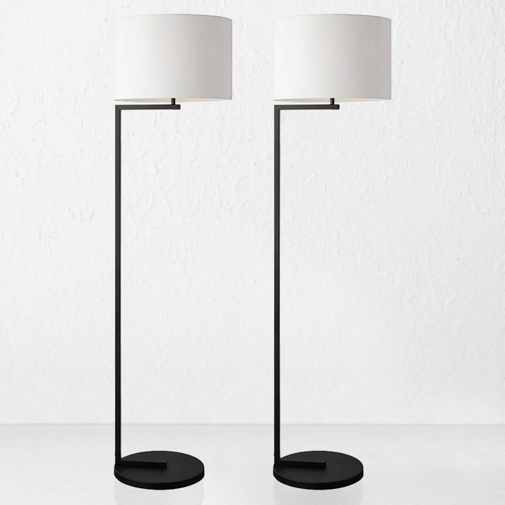 CORMONT MATTE BLACK FLOOR LAMP  |  WHITE LINEN SHADE  |  BUNDLE X2