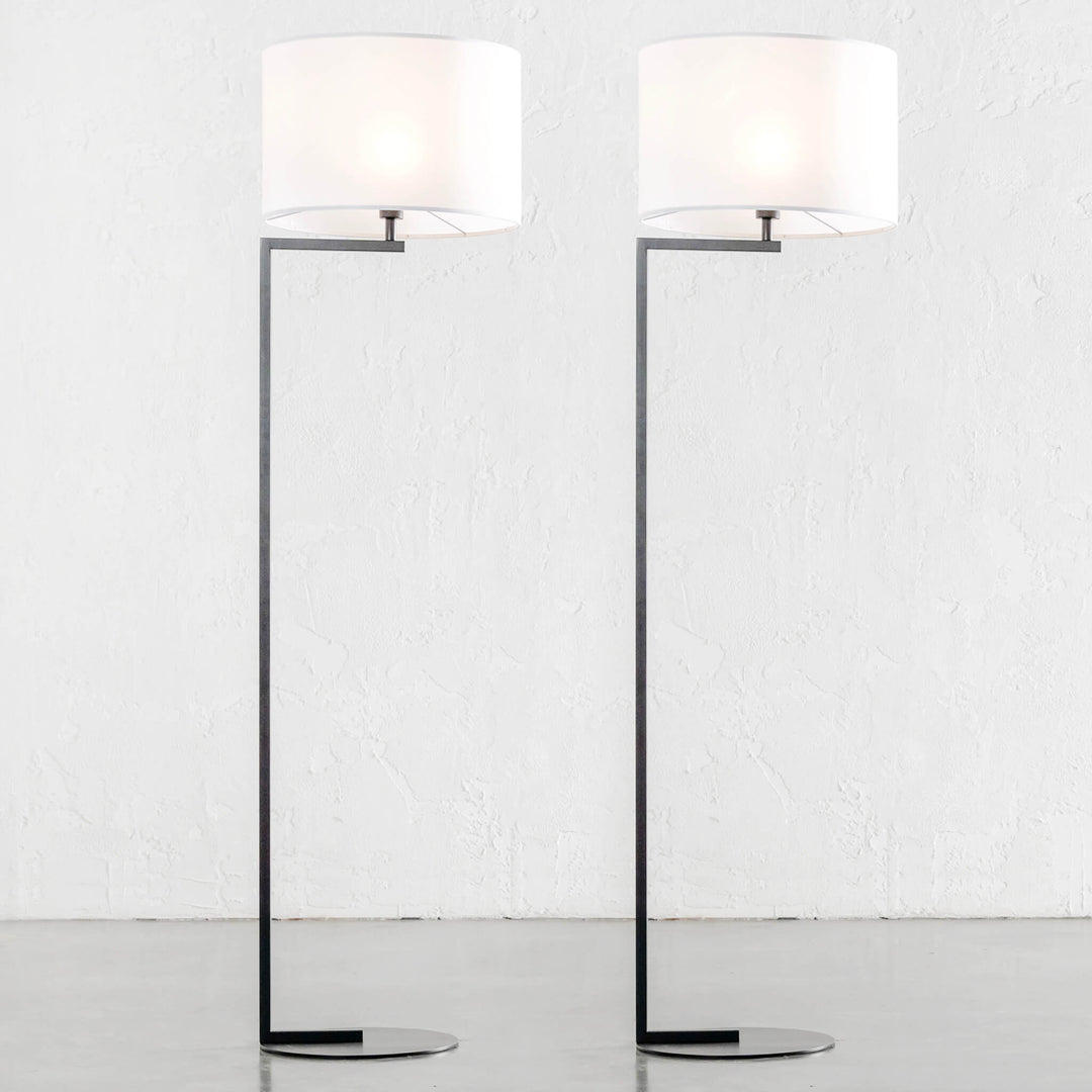 CORMONT MATTE BLACK FLOOR LAMP | WHITE LINEN SHADE | BUNDLE X2