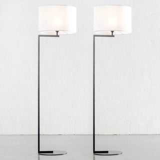 CORMONT MATTE BLACK FLOOR LAMP | WHITE LINEN SHADE | BUNDLE X2