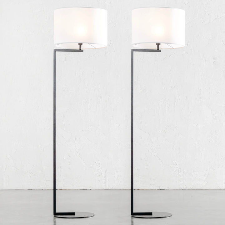 CORMONT MATTE BLACK FLOOR LAMP | WHITE LINEN SHADE | BUNDLE X2