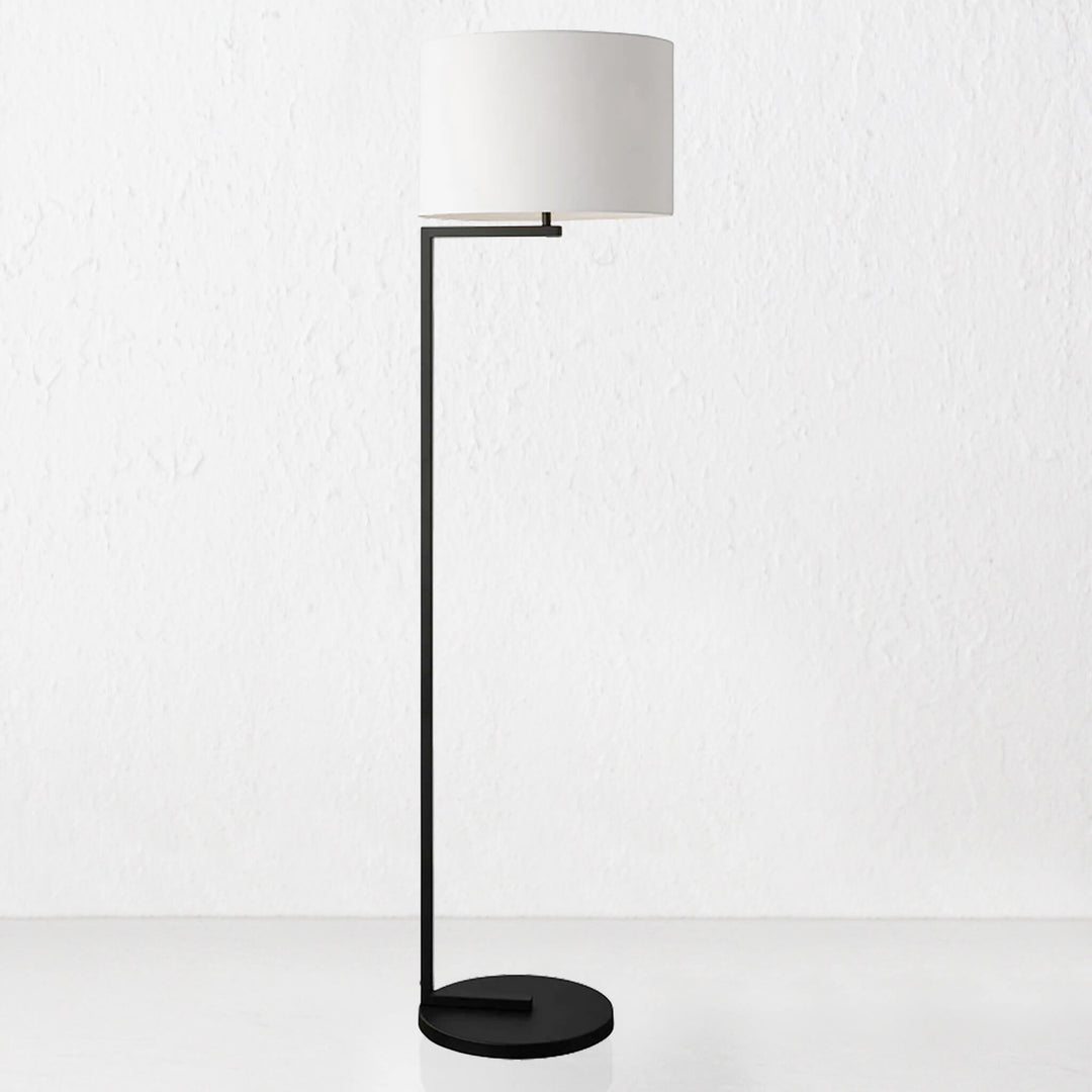 CORMONT MATTE BLACK FLOOR LAMP  |  WHITE LINEN SHADE