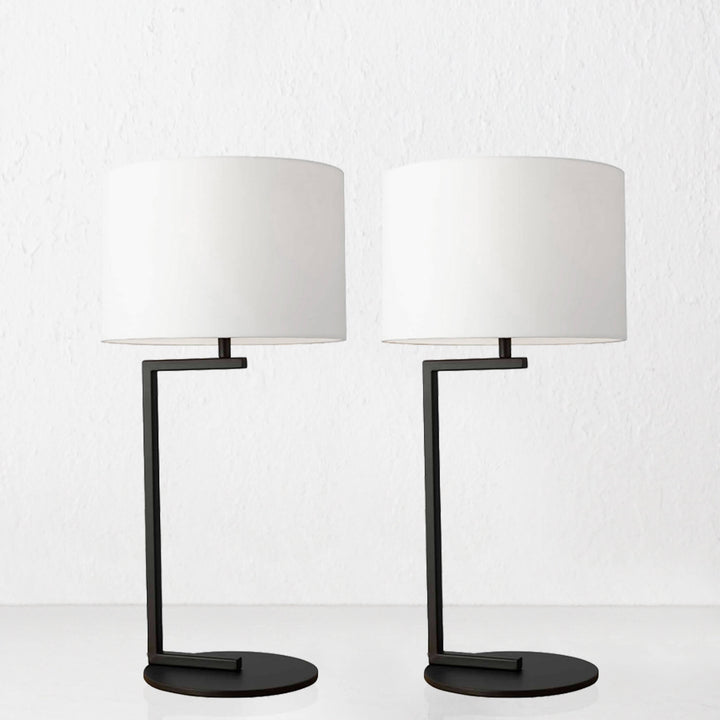 CORMONT MATTE BLACK TABLE LAMP  |  WHITE LINEN SHADE  |  BUNDLE X2