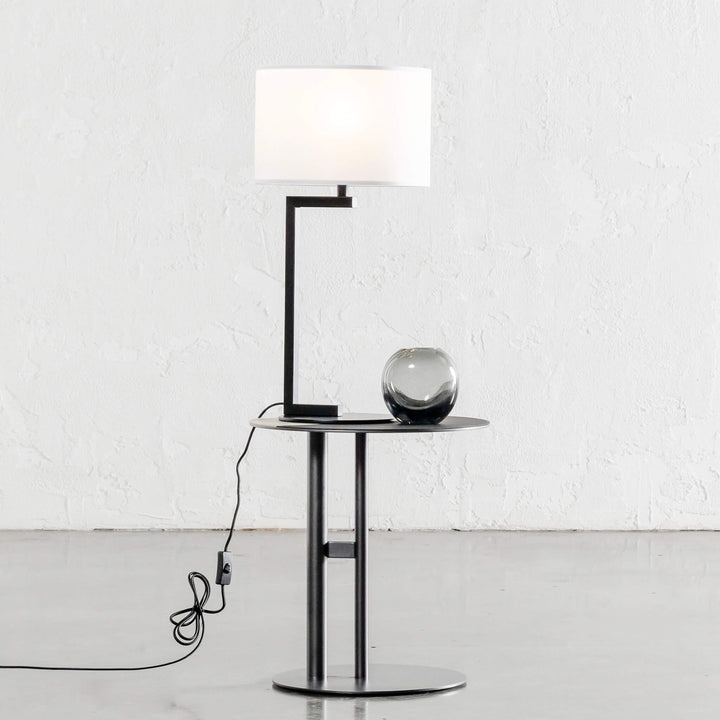 CORMONT MATTE BLACK TABLE LAMP - WHITE LINEN SHADE