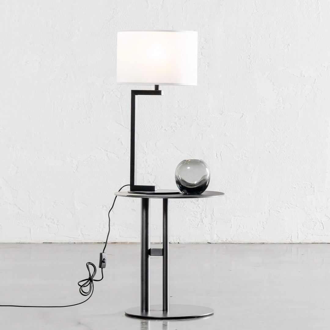 CORMONT MATTE BLACK TABLE LAMP | WHITE LINEN SHADE