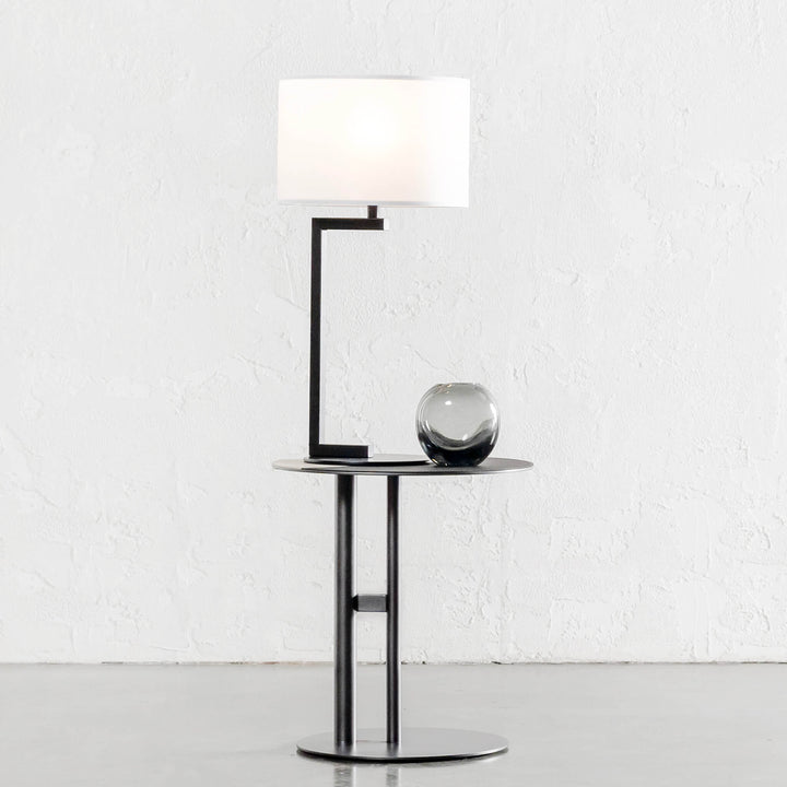 CORMONT MATTE BLACK TABLE LAMP | WHITE LINEN SHADE