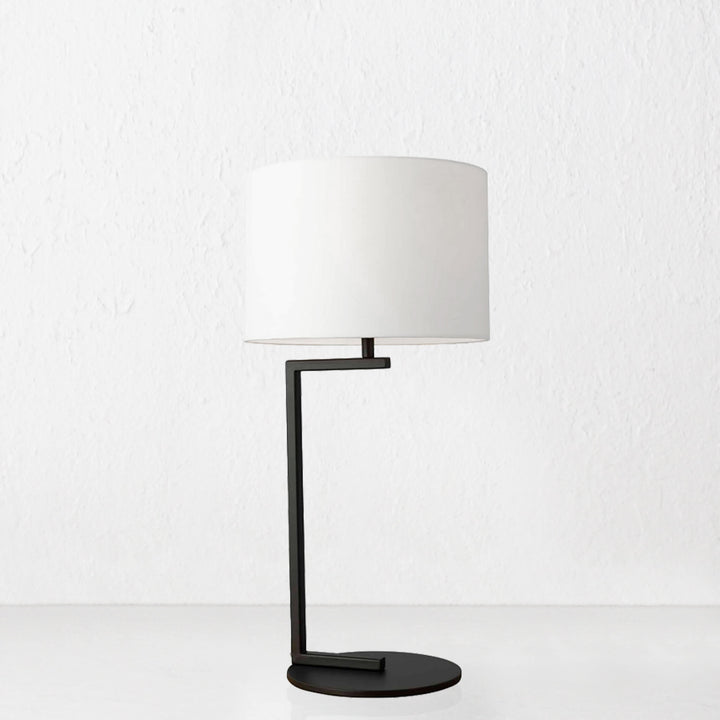 CORMONT MATTE BLACK TABLE LAMP  |  WHITE LINEN SHADE