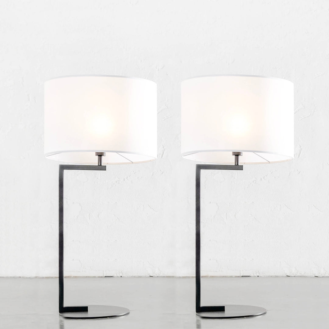 CORMONT MATTE BLACK TABLE LAMP | WHITE LINEN SHADE | BUNDLE X2