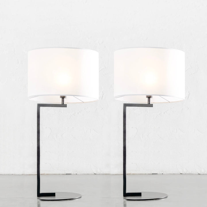 CORMONT MATTE BLACK TABLE LAMP | WHITE LINEN SHADE | BUNDLE X2