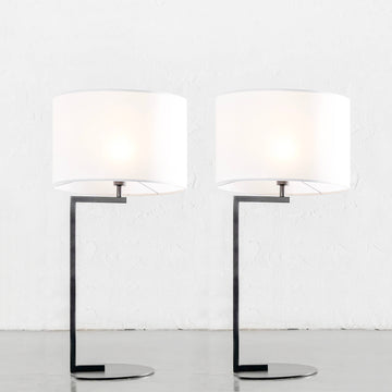CORMONT MATTE BLACK TABLE LAMP | WHITE LINEN SHADE | BUNDLE X2