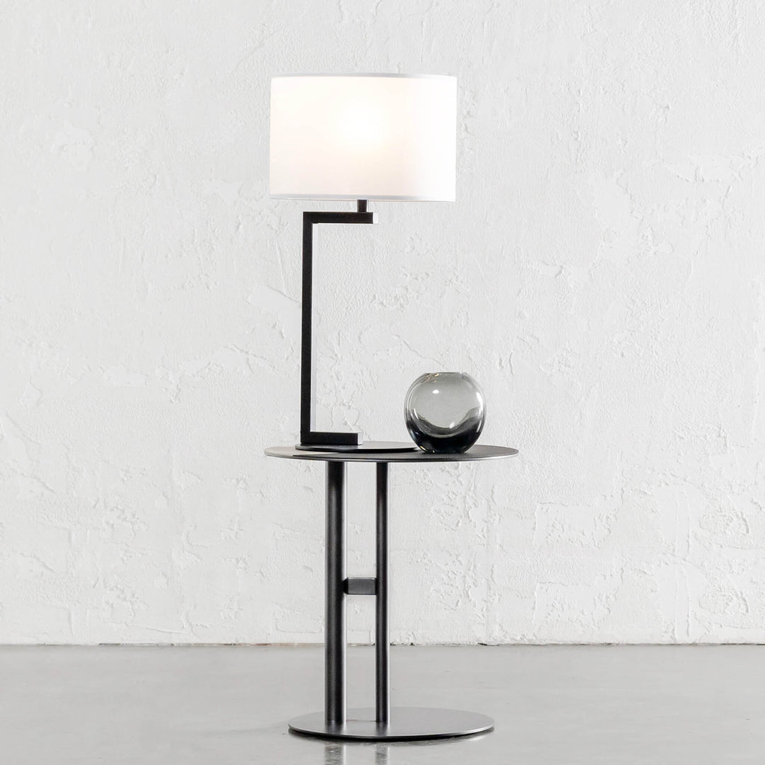 CORMONT MATTE BLACK TABLE LAMP  |  WHITE LINEN SHADE 