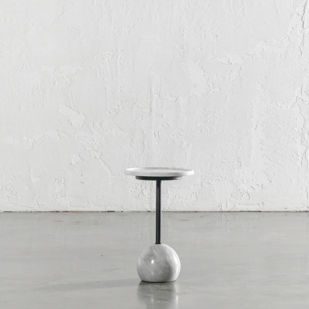 CORSINI BALL SIDE TABLE  |  CARRERA MARBLE + MATT BLACK |  D30CM