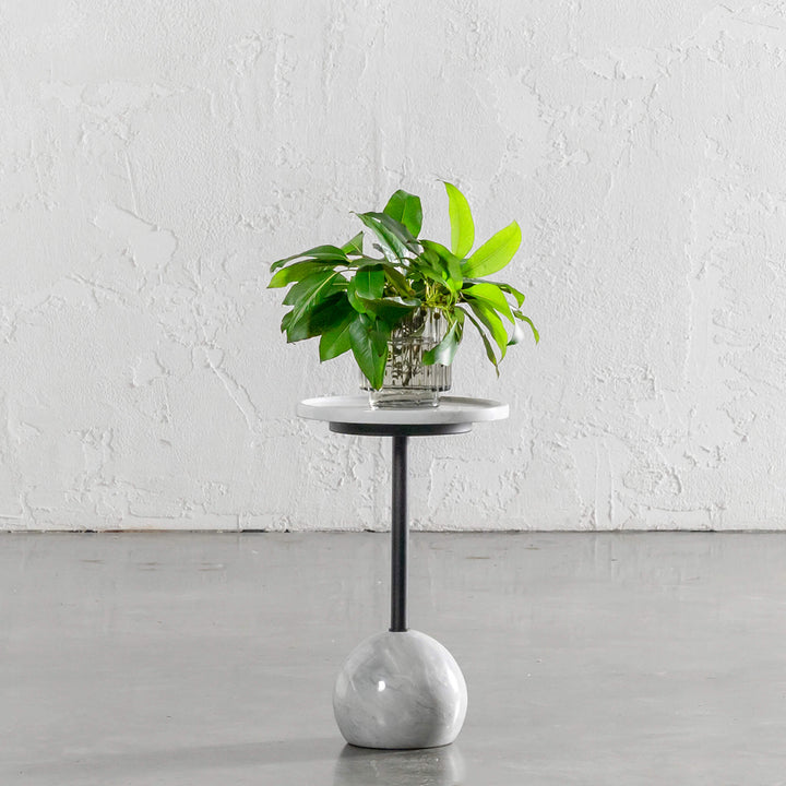 CORSINI BALL SIDE TABLE  |  CARRERA MARBLE + MATT BLACK |  D30CM