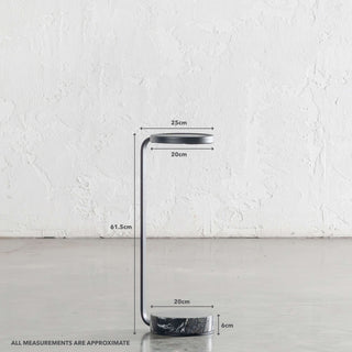 CORSINI C-SHAPE EMAS DARK GREY MARBLE + MATTE BLACK DRINKS TABLE  |  D20CM | MEASUREMENTS