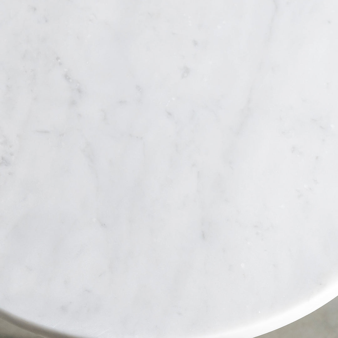 CORSINI SCALLOPED CARRERA MARBLE + MATTE BLACK SIDE TABLE  CLOSE UP