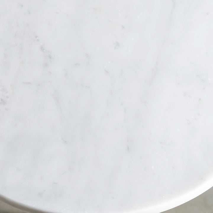 CORSINI SCALLOPED CARRERA MARBLE + MATTE BLACK SIDE TABLE  CLOSE UP