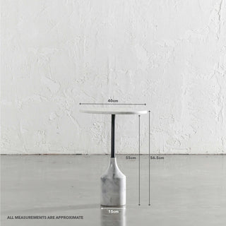 CORSINI SCALLOPED CARRERA MARBLE + MATTE BLACK SIDE TABLE | D40CM | MEASUREMENTS