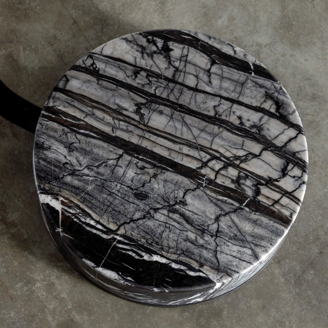 CORSINI C-SHAPE EMAS DARK GREY MARBLE + MATTE BLACK DRINKS TABLE  |  D20CM
