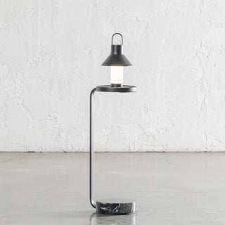 CORSINI C-SHAPE EMAS DARK GREY MARBLE + MATTE BLACK DRINKS TABLE  |  D20CM