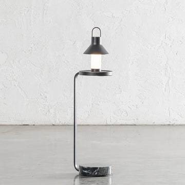 CORSINI C-SHAPE EMAS DARK GREY MARBLE + MATTE BLACK DRINKS TABLE  |  D20CM