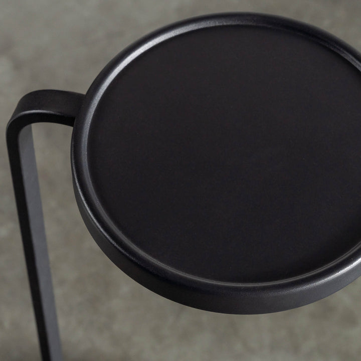 CORSINI C-SHAPE EMAS DARK GREY MARBLE + MATTE BLACK DRINKS TABLE  |  D20CM