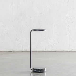 CORSINI C-SHAPE EMAS DARK GREY MARBLE + MATTE BLACK DRINKS TABLE  |  D20CM