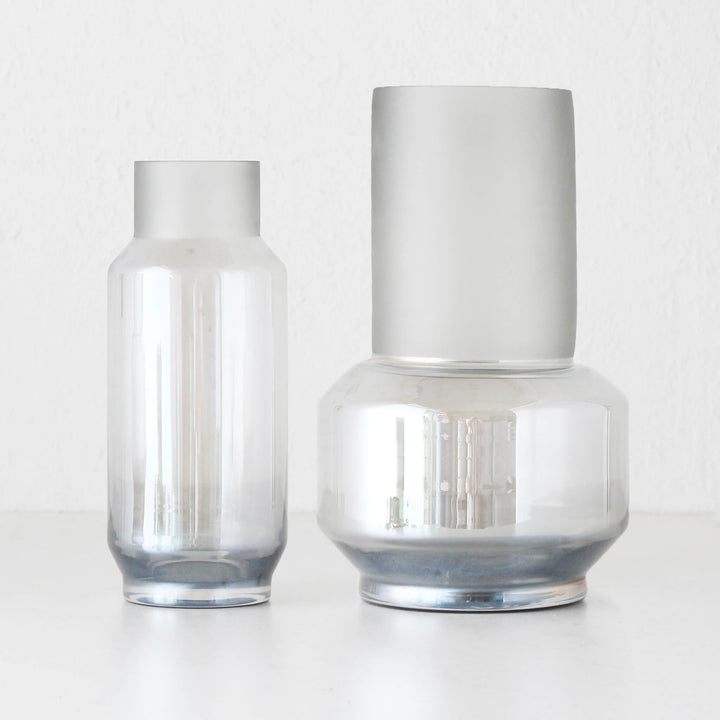 CYLINDER GLASS VASE BUNDLE X2 | MEDIUM + LARGE | GREY