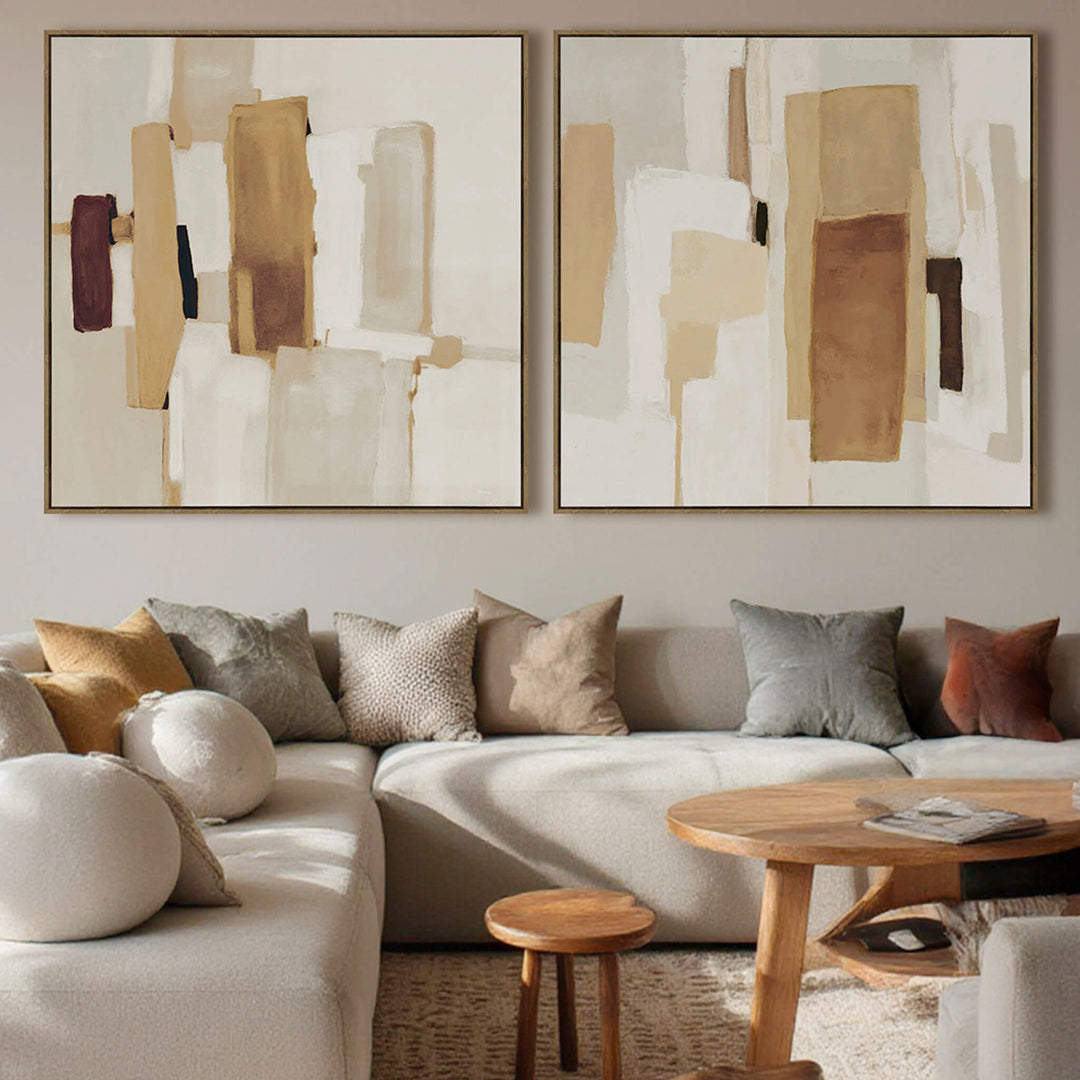 LBD EXCLUSIVE  |  CALLAS FRAMED CANVAS PRINT  |  SET OF 2  |  100 X 100CM  |  CARAMEL + SAND + EXPRESSO  |  OAK NATURAL FRAME