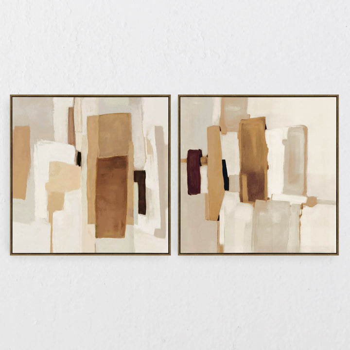 LBD EXCLUSIVE  |  CALLAS FRAMED CANVAS PRINT  |  SET OF 2  |  100 X 100CM  |  CARAMEL + SAND + EXPRESSO  |  OAK NATURAL FRAME