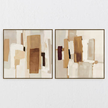 LBD EXCLUSIVE  |  CALLAS FRAMED CANVAS PRINT  |  SET OF 2  |  100 X 100CM  |  CARAMEL + SAND + EXPRESSO  |  OAK NATURAL FRAME