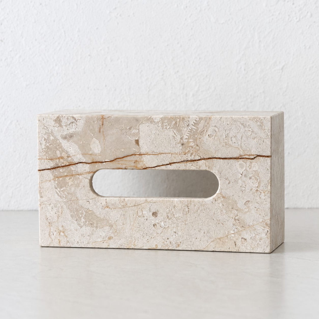 CAMERO MARBLE RECTANGLE TISSUE BOX  |  SAND DUNE BEIGE MARBLE