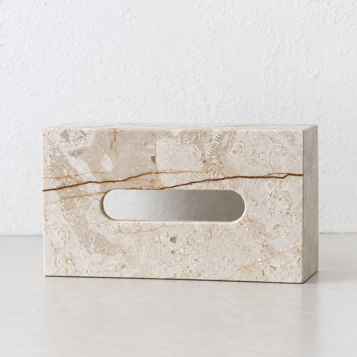 CAMERO MARBLE RECTANGLE TISSUE BOX  |  SAND DUNE BEIGE MARBLE