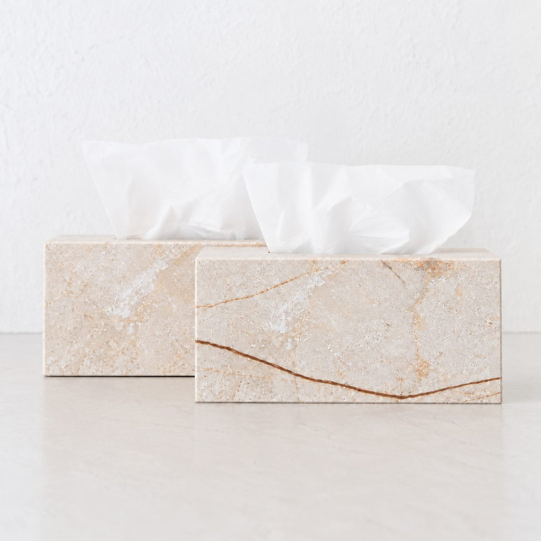 CAMERO MARBLE RECTANGLE TISSUE BOX  |  SAND DUNE BEIGE MARBLE
