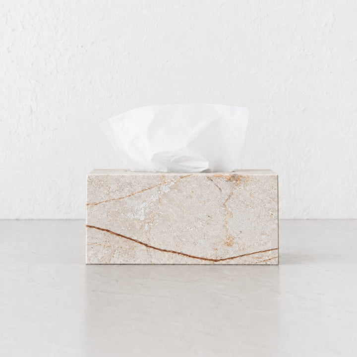 CAMERO MARBLE RECTANGLE TISSUE BOX  |  SAND DUNE BEIGE MARBLE