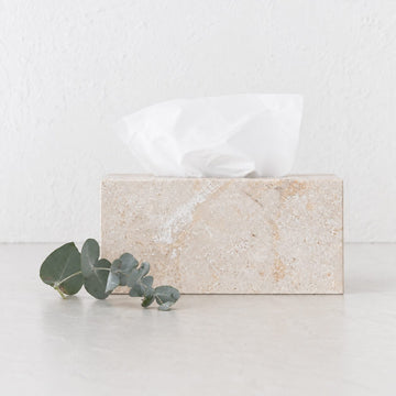 CAMERO MARBLE RECTANGLE TISSUE BOX  |  SAND DUNE BEIGE MARBLE